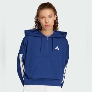 BNWT adidas Sportswear ESSENTIALS 3-STRIPES QUARTER-ZIP Hoodie blue and white